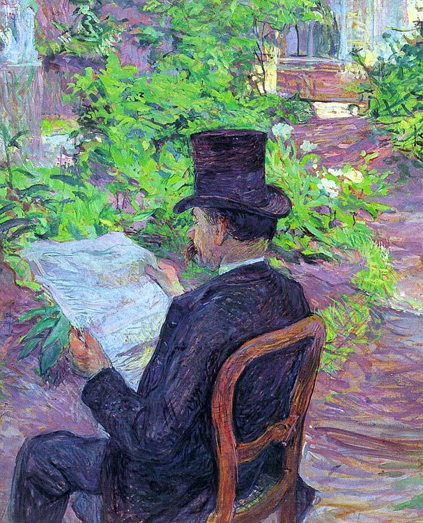  Henri  Toulouse-Lautrec Desire Dihau Reading a Newspaper in the Garden oil painting picture